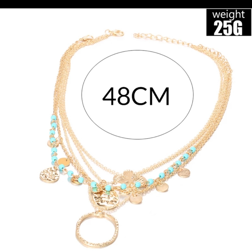 Gold tone turquoise layered necklace - Picture 4 of 4